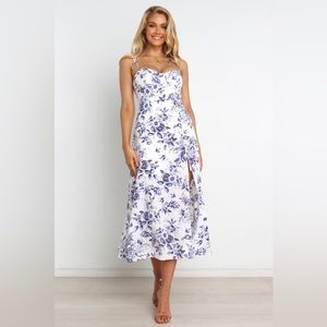 Blue floral midi length dress. Only worn once!